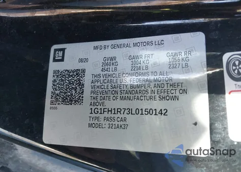 2020 Chevrolet Camaro Rwd 2Ss z USA, uszkodzony, nr VIN 1G1FH1R73L0150142